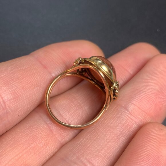 Handmade 14KY Gold Feldspar Sunstone Ring Split Shank Beaded Scroll Design SZ 6 - Picture 6 of 10